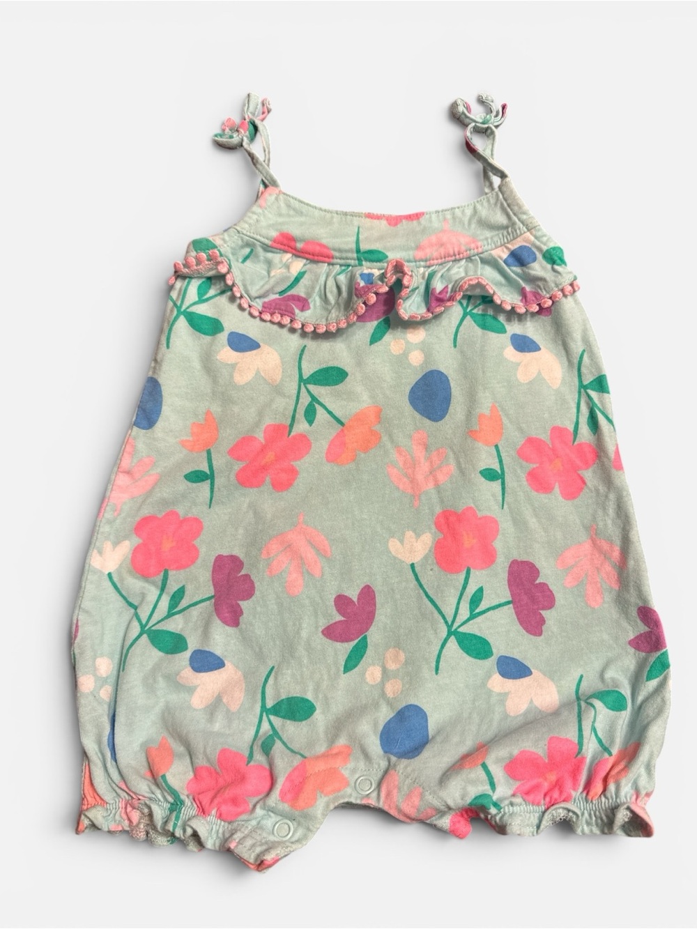 Carter's Light Blue Tank Romper with Floral Print 24m